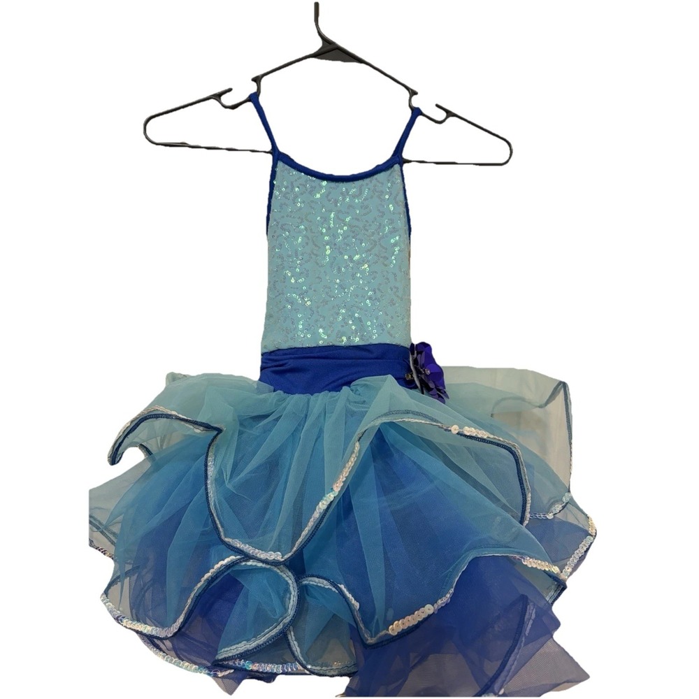 Weissman Showtime Sequin Leotard With Layered Tulle Skirt Sequins BlueTurquoise